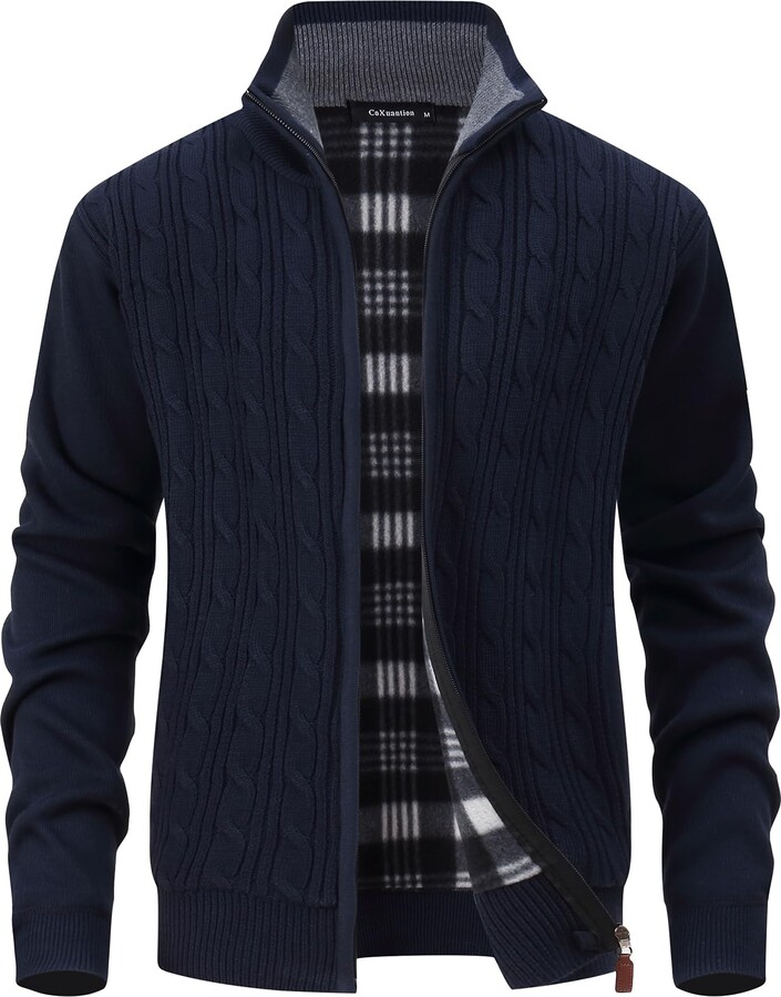 Iuyhau Cable Knit Cardigan Sweater for Men Shawl Collar Long