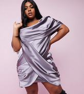 Thumbnail for your product : ASOS Luxe DESIGN Curve Luxe one shoulder premium satin manipulated drape cupped mini dress with hidden boning