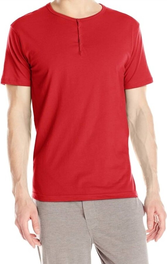Papi Knit Jersey Short Sleeve Henley Shirt In Red