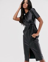 Thumbnail for your product : ASOS DESIGN leather look tie side midi pencil dress