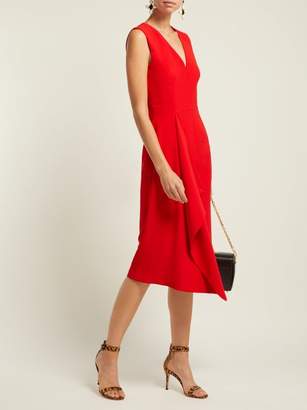Alexander McQueen Waterfall Draped Crepe Midi Dress - Womens - Red