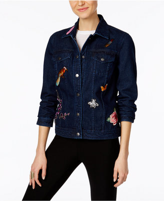 NY Collection Cotton Patched Denim Jacket