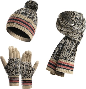 Generic Scarf Hat Gloves Set Men Snowflake Print Hat Scarf Gloves Set with  Pom for Women Scarf Gloves Earmuff Set Women - ShopStyle