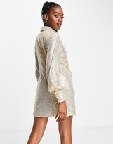Thumbnail for your product : Style Cheat wrap tie sequin shirt dress in champagne