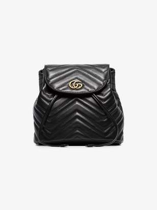 Gucci Ladies Black Chevron Leather GG Marmont Matelasse Backpack