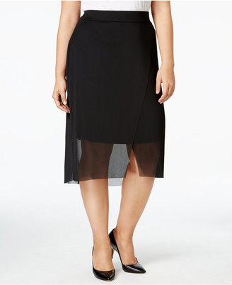 mblm by Tess Holliday Trendy Plus Size Mesh-Overlay Pencil Skirt