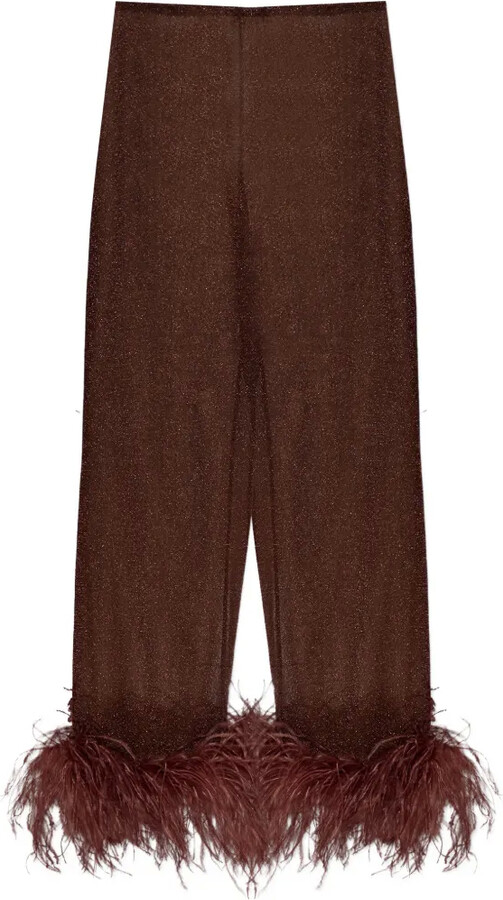 Oseree Plumage Feather-Trim Trousers