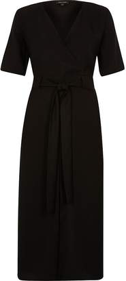 River Island Black wrap short sleeve midi dress