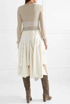Thumbnail for your product : Loewe Striped Linen-jersey, Wool-felt And Satin Midi Dress - Beige