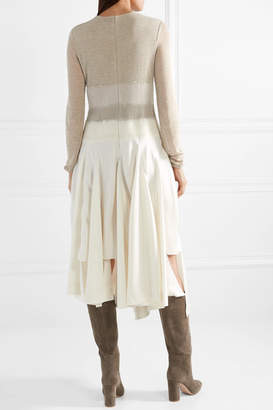 Loewe Striped Linen-jersey, Wool-felt And Satin Midi Dress - Beige