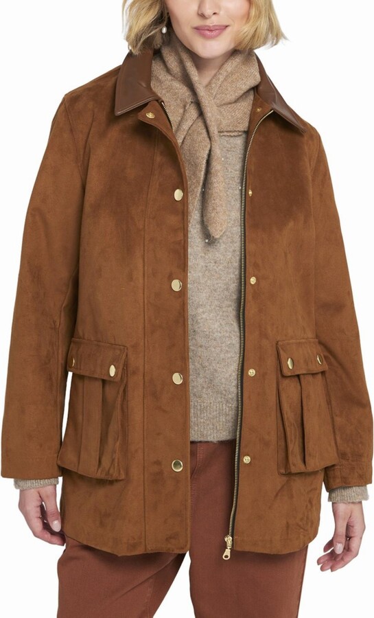 Elle Collection Women's Faux Suede Barn Jacket Utility Coat