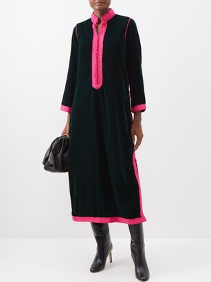 MUZUNGU SISTERS Alia Woven-trim Velvet Tunic Dress - Dark Green