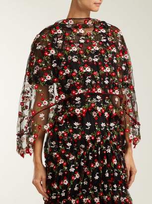 Simone Rocha Floral-embroidered Tulle Cape - Womens - Black Multi