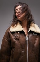 Thumbnail for your product : Topshop Faux Shearling Crop Aviator Jacket