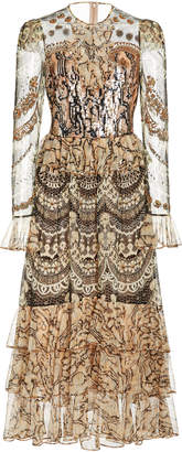 Temperley London Tigerlily Sequin-Embellished Printed Chiffon Dress