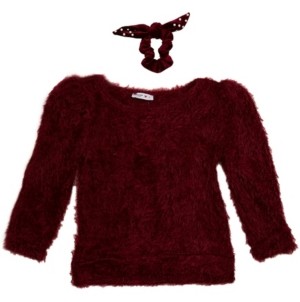 Beautees Beautess Girls Fuzzy Crew Neck Sweater with Matching Scrunchie