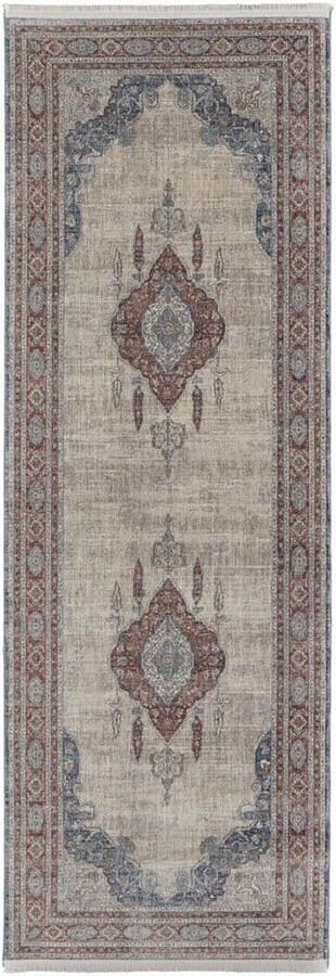HomeRoots 2 X 8 Blue, Gray Floral Runner Rug