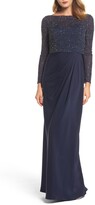 Thumbnail for your product : La Femme Long Sleeve Beaded Column Gown