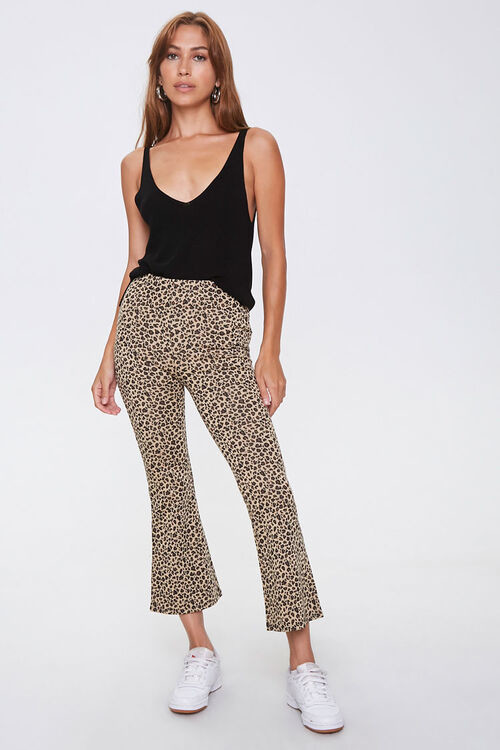 leopard flare pants green