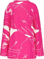 Pink Cady Panther-Print Silk Blouse 