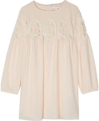 Chloé Embroidered lace-detailed crepe dress 4-14 years