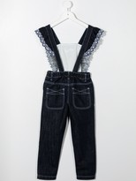 Thumbnail for your product : Philosophy di Lorenzo Serafini Kids Lace-Trimmed Denim Dungarees