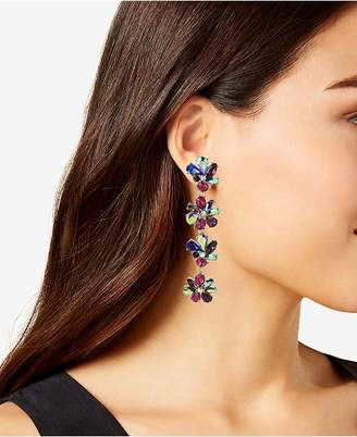 Betsey Johnson Gold-Tone Multi-Stone Flower Linear Drop Earrings
