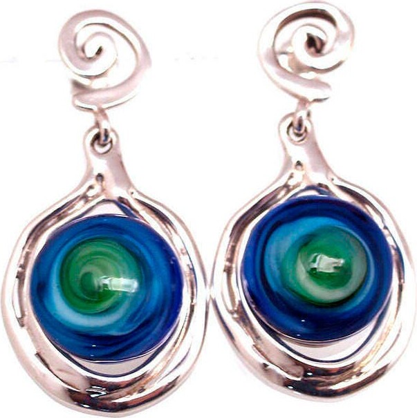 Etsy Blue Green Earrings | Lampwork Glass Sterling Silver Post