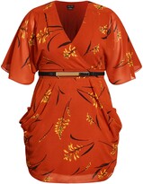 Thumbnail for your product : City Chic Floral Leaf Print Faux Wrap Dress