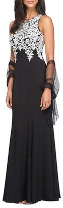 Alex Evenings Women's Embroidered A-Line Gown With Chiffon Shawl