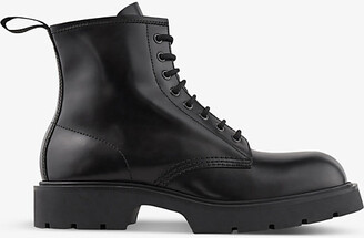 Sandro Mens Noir / Gris Ranger Lace-up Leather Ankle Boots