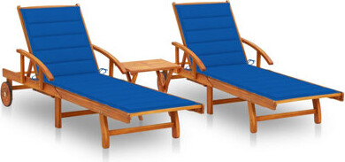 Fennville Outdoor Acacia Chaise Lounge - Set of 2 with Table