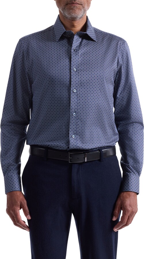 Julian Shaped Fit Geo Print Cotton Button-Up Shirt