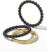 Thumbnail for your product : Lagos 18k Gold & Black Caviar Rings, Set of 3, Size 7