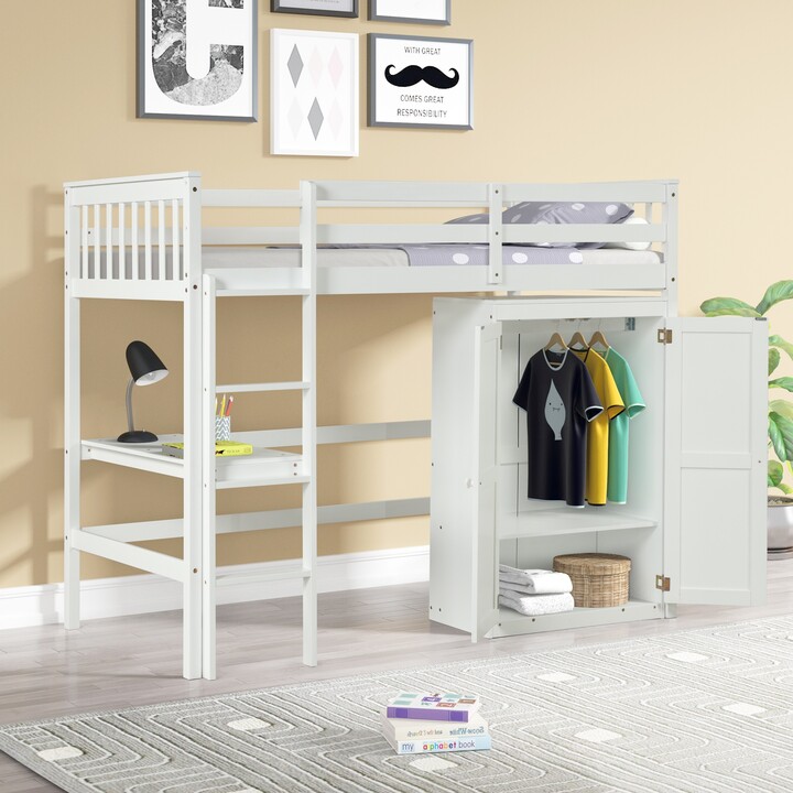 TOSWIN Modern & Multifunctional Twin Size Loft Bed with Desk and