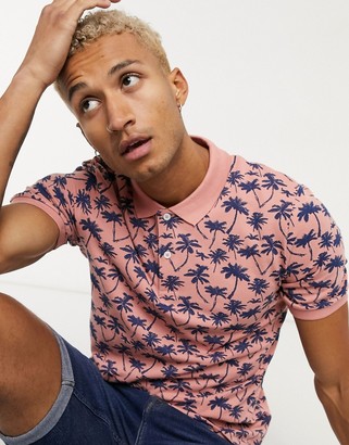 Jack and Jones polo in pink palm print