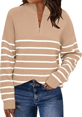 LILLUSORY Women's Fall Striped Oversized 2023 Pullovers Sweaters Half Zipper Casual Knit Tops