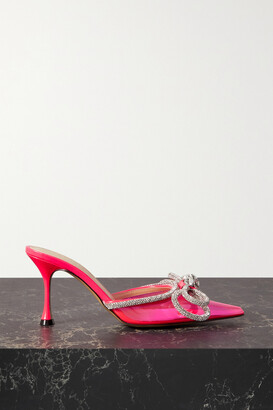 MACH & MACH Double Bow Crystal-embellished Neon Pvc Mules - Pink - ShopStyle