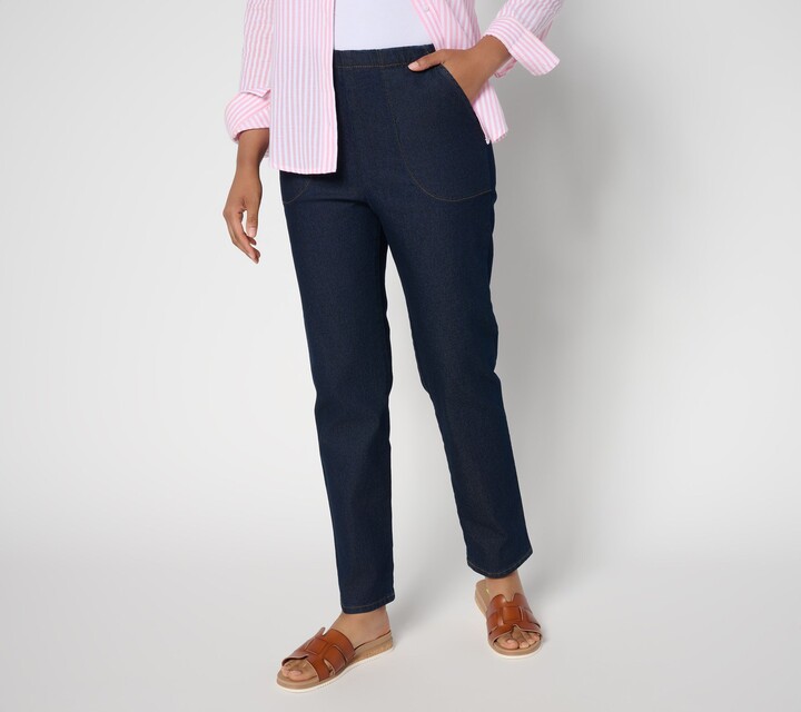 Denim & Co. As Is Regular Indigo Flat Front Denim Pckt Pant