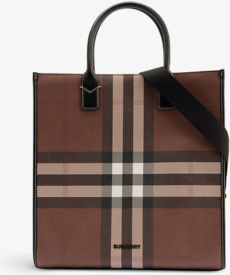 BURBERRY: Slim Denny bag in Dark Birch print coated saffiano fabric - Brown