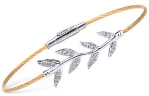 Charriol Women's Laetitia White Topaz-Accent Leaves Two-Tone Pvd Stainless Steel Bendable Cable Bangle Bracelet