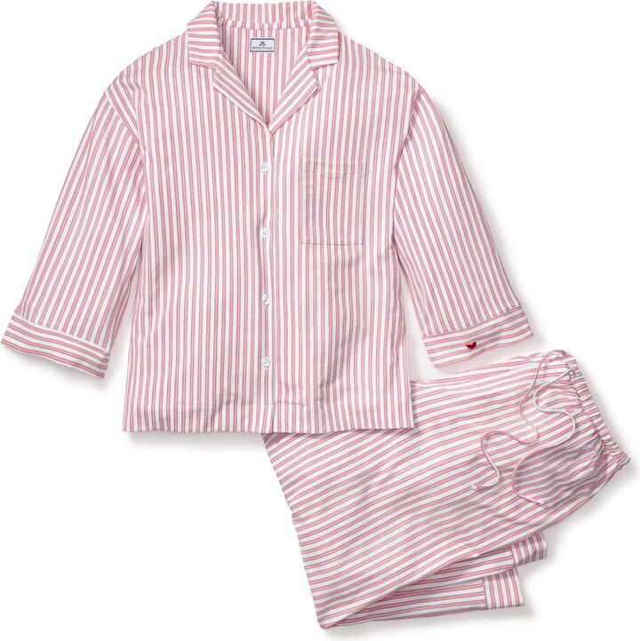 M.M. LaFleur Petite Plume Olivia Wide Leg Pima Pajama Set in Antique Red Ticking