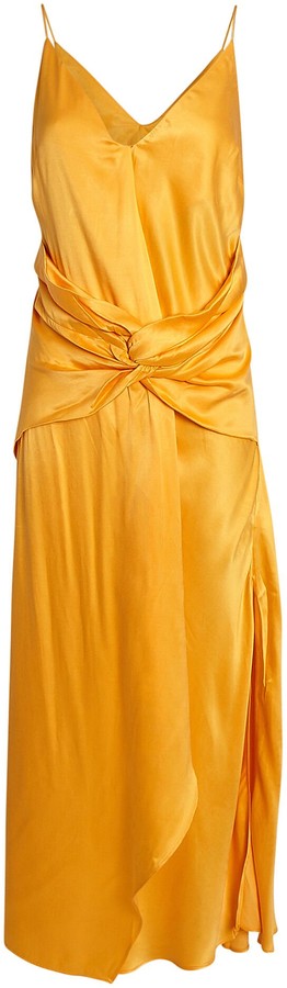 orange satin wrap dress
