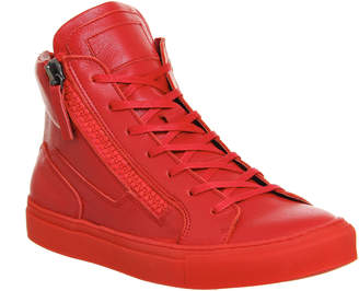 Poste Chlorine Double Zip Sneakers Red Mono Leather