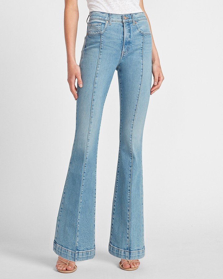 Express High Waisted Seamed Slim Flare Jeans - ShopStyle