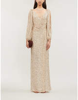 Thumbnail for your product : Jenny Packham Ida cutout-sleeve split-hem sequin-embellished gown
