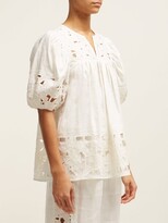 Thumbnail for your product : Zimmermann Juno Embroidered Balloon Sleeve Top - Cream