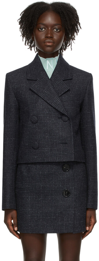 grey check blazer womens