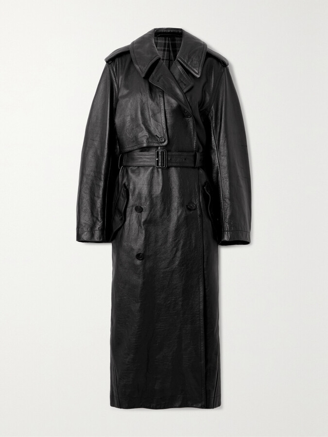 Balenciaga Cocoon Double-breasted Belted Leather Trench - Black