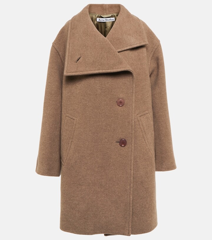 Grey Acne Studios High Neck Wool Coat Acne Studios Funnel-neck